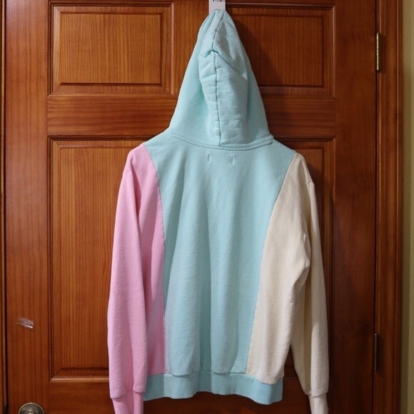 Teddy Fresh Pastel Colorblock Pullover Hoodie Sweatshirt MED 100% Cotton Streetw - Picture 3 of 11